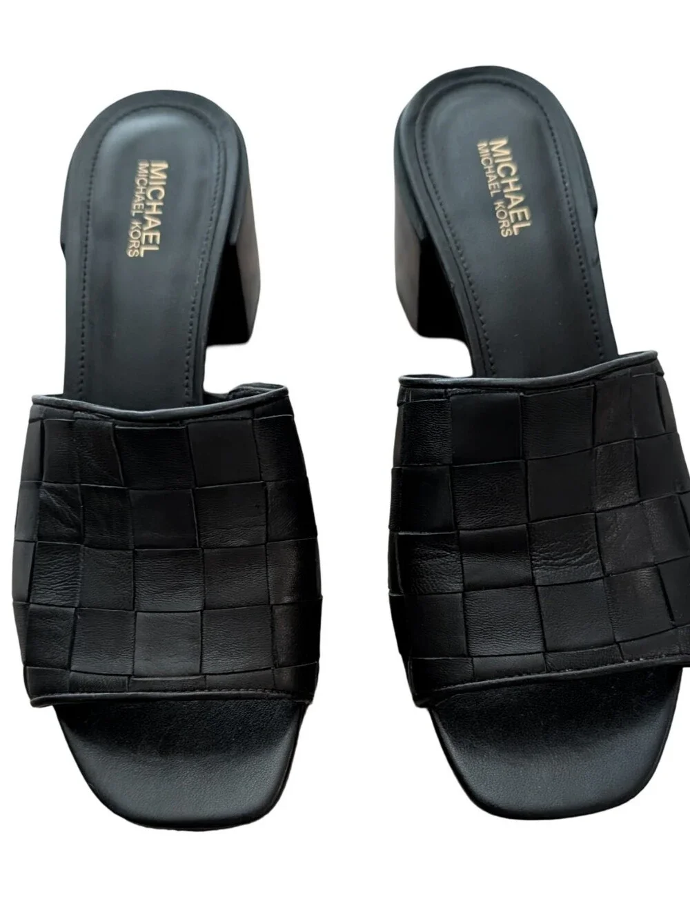 Michael Kors Ingrid Woven Leather Midheel Mule Sandals Size 6